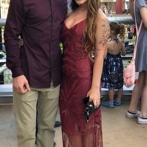 Red fringe midi dress